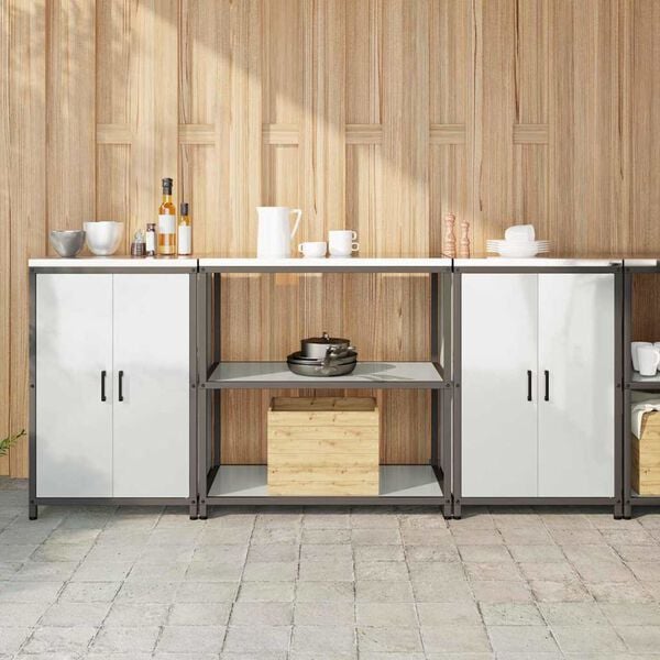 vidaXL Konyhai T&aacute;rol&oacute; K&eacute;szlet polcokkal 3 pcs Ez&uuml;st Horganyzott ac&eacute;l