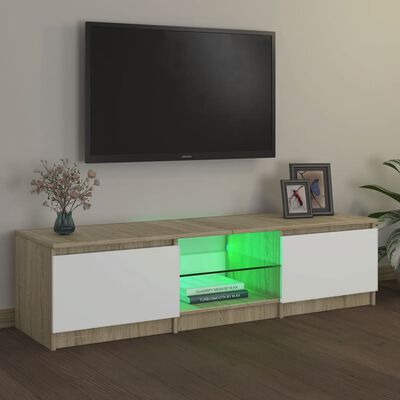 vidaXL fehér és sonoma színű TV-szekrény LED-del 140 x 40 x 35,5 cm