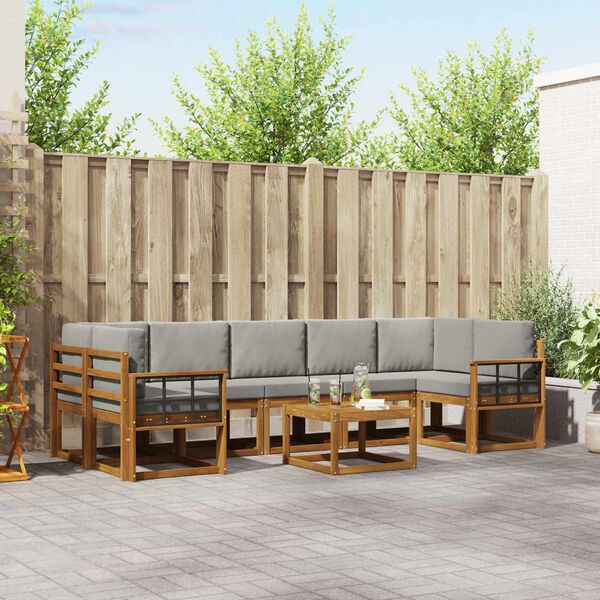 vidaXL K&uuml;lt&eacute;ri kanap&eacute; szett 8 pcs Term&eacute;szetes &eacute;s Vil&aacute;gossz&uuml;rke