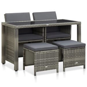vidaXL 5-r&eacute;szes sz&uuml;rke k&uuml;lt&eacute;ri polyrattan &eacute;tkezőszett p&aacute;rn&aacute;kkal