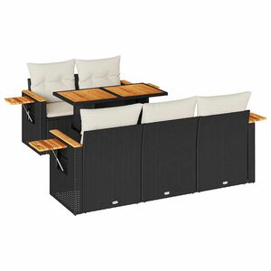 vidaXL 6 r&eacute;szes fekete polyrattan ak&aacute;cfa kerti &uuml;lőgarnit&uacute;ra p&aacute;rn&aacute;kkal