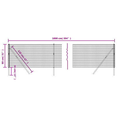 vidaXL antracitszürke horganyzott acél dróthálós kerítés 0,8x10 m