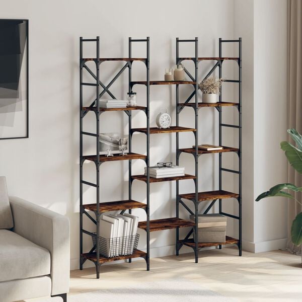 vidaXL f&uuml;st&ouml;s t&ouml;lgy sz&iacute;nű szerelt fa k&ouml;nyvespolc 127,5x28,5x172,5 cm