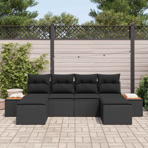 vidaXL Kerti Kanap&eacute; Szett p&aacute;rn&aacute;val 6 pcs Fekete Poly Rattan