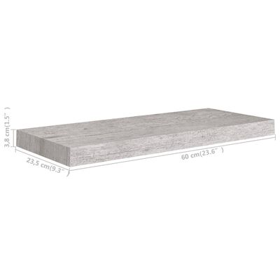 vidaXL 2 db betonszürke MDF lebegő fali polc 60 x 23,5 x 3,8 cm