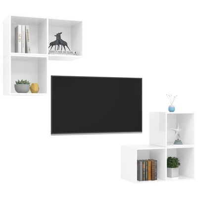 vidaXL 4 részes magasfényű fehér forgácslap TV-szekrény szett