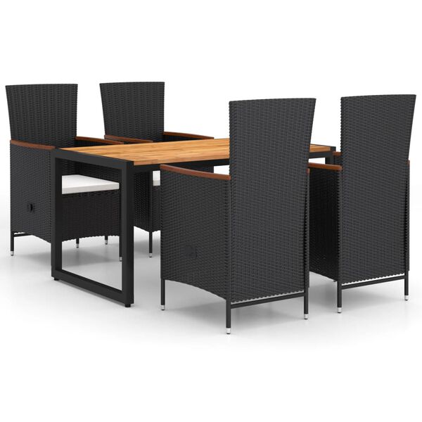 vidaXL 5 r&eacute;szes fekete kerti &eacute;tkezőgarnit&uacute;ra