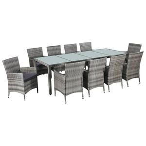 vidaXL 11 r&eacute;szes sz&uuml;rke polyrattan k&uuml;lt&eacute;ri &eacute;tkezőgarnit&uacute;ra p&aacute;rn&aacute;val