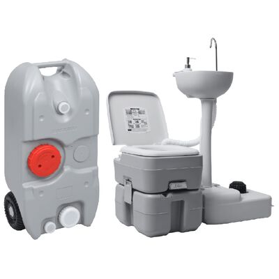 vidaXL hordozható kemping-WC és -kézmosóállvány víztartállyal