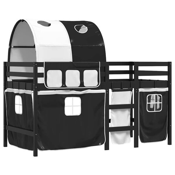 vidaXL feh&eacute;r-fekete t&ouml;m&ouml;r fenyő gyerek gal&eacute;ria&aacute;gy alag&uacute;ttal 80x200 cm