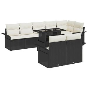 vidaXL Kerti Kanap&eacute; Szett p&aacute;rn&aacute;val 9 pcs Fekete Poli rattan