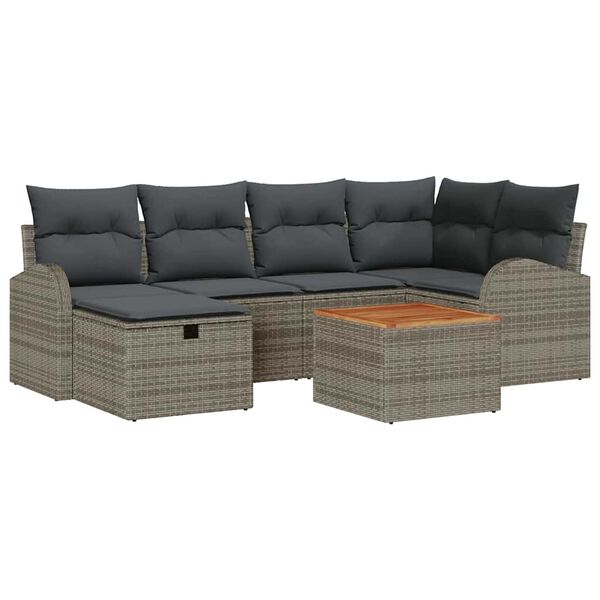 vidaXL Kerti Kanap&eacute; Szett p&aacute;rn&aacute;val t&aacute;rol&oacute;val 7 pcs Sz&uuml;rke polirattan