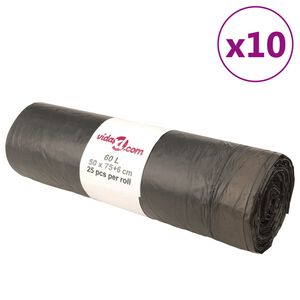 vidaXL szemeteszs&aacute;kok h&uacute;z&oacute;zsin&oacute;rral 250 db Fekete 60 L