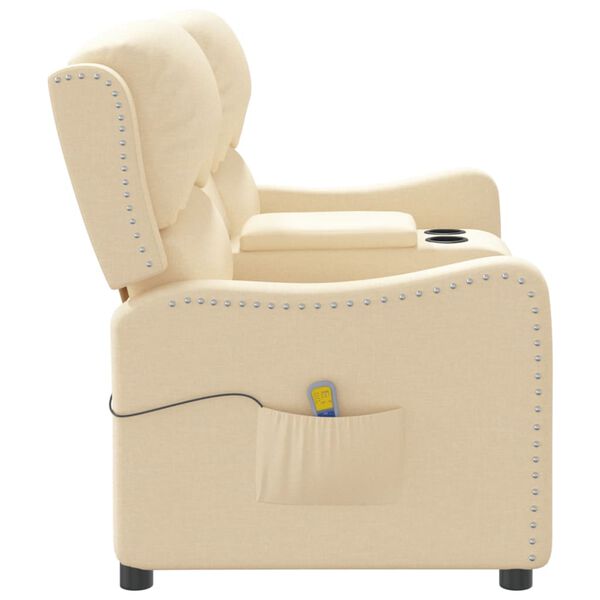 vidaXL 2 személyes krém szövet dönthető masszázsfotel pohártartóval