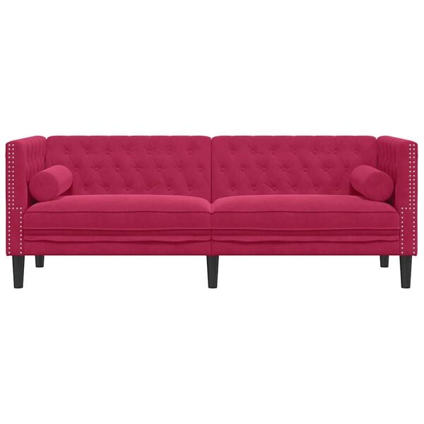 vidaXL 3 szem&eacute;lyes bord&oacute; b&aacute;rsony Chesterfield kanap&eacute; hengerp&aacute;rn&aacute;kkal