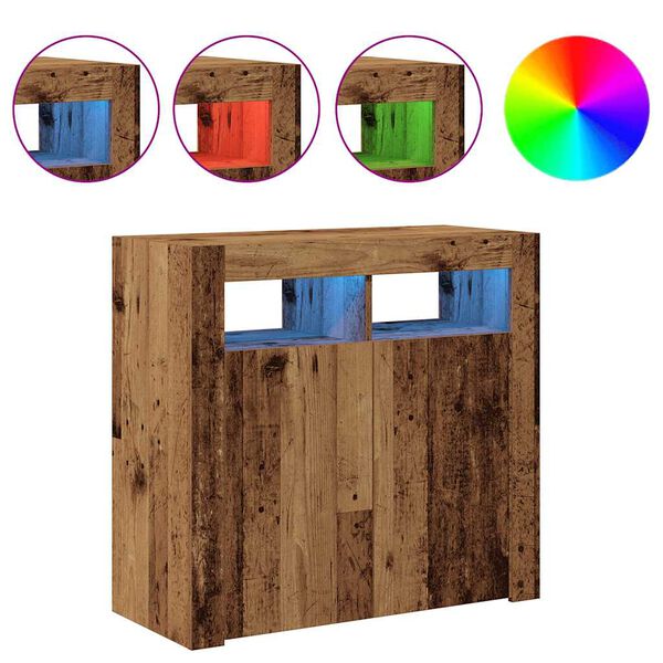 vidaXL antik fa sz&iacute;nű szerelt fa t&aacute;lal&oacute;szekr&eacute;ny LED-ekkel 80x35x75 cm