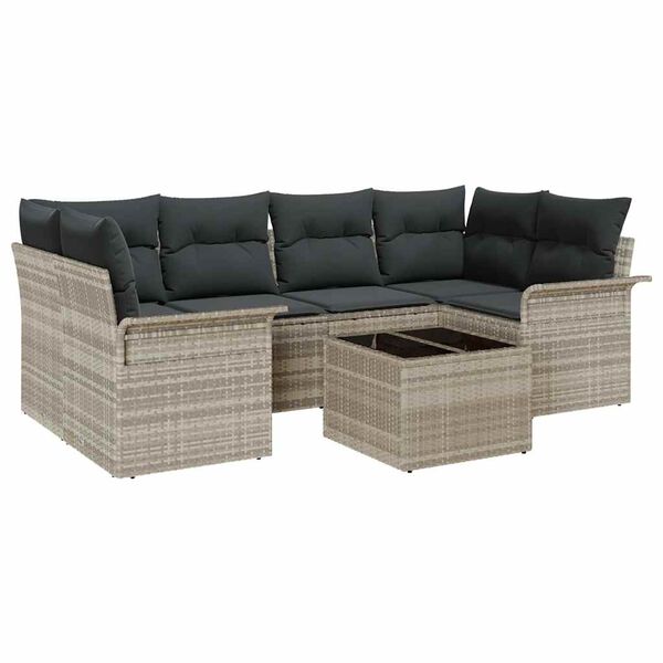 vidaXL Kerti Kanapé Szett párnával 7 pcs Világosszürke polirattan