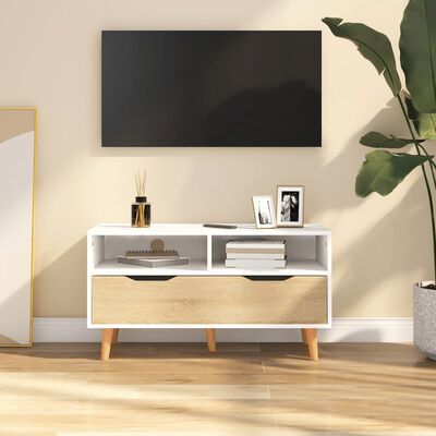 vidaXL fehér-sonoma színű szerelt fa TV-szekrény 90 x 40 x 48,5 cm