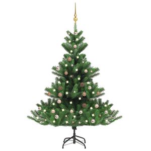 vidaXL z&ouml;ld nordmann műfenyő LED-f&eacute;nyekkel &eacute;s g&ouml;mbszettel 150 cm