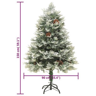 vidaXL zöld PVC és PE megvilágított karácsonyfa fenyőtobozzal 150 cm