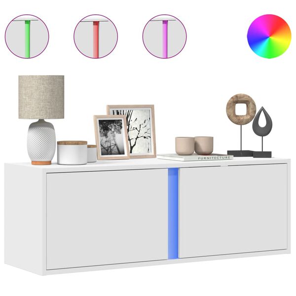 vidaXL feh&eacute;r falra szerelhető TV-szekr&eacute;ny LED-l&aacute;mp&aacute;kkal 100x31x35 cm