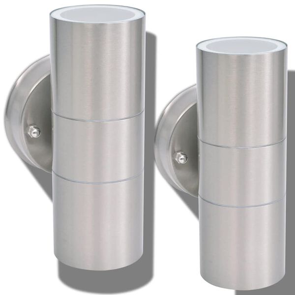 vidaXL 2db fel/lefel&eacute; vil&aacute;g&iacute;t&oacute; rozsdamentes ac&eacute;l k&uuml;lt&eacute;ri LED falil&aacute;mpa