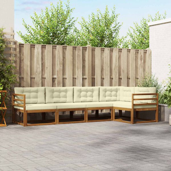 vidaXL K&uuml;lt&eacute;ri kanap&eacute; szett p&aacute;rn&aacute;val 5 pcs Term&eacute;szetes &eacute;s kr&eacute;msz&iacute;nű