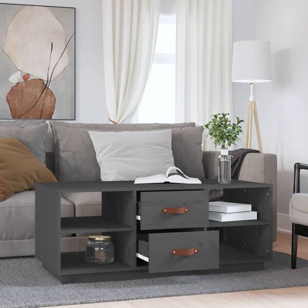 vidaXL szürke tömör fenyőfa dohányzóasztal 100 x 50 x 41 cm