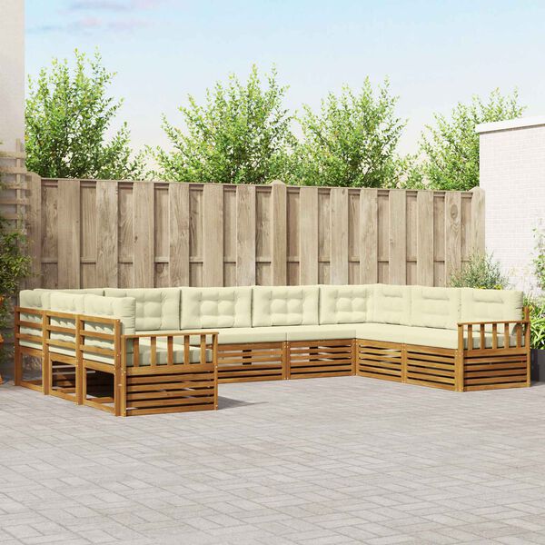 vidaXL K&uuml;lt&eacute;ri kanap&eacute; szett p&aacute;rn&aacute;val 9 pcs Term&eacute;szetes &eacute;s kr&eacute;msz&iacute;nű