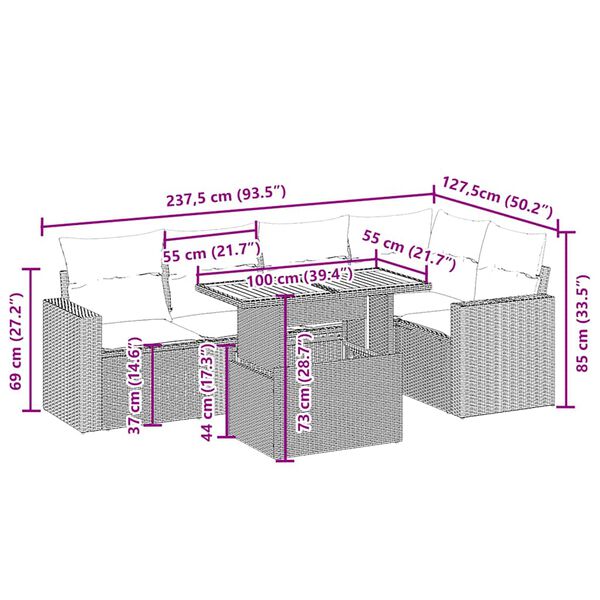 vidaXL 6 r&eacute;szes b&eacute;zs polyrattan kerti &uuml;lőgarnit&uacute;ra p&aacute;rn&aacute;val