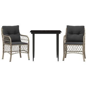 vidaXL 3 r&eacute;szes vil&aacute;gossz&uuml;rke polyrattan bisztr&oacute;garnit&uacute;ra p&aacute;rn&aacute;kkal