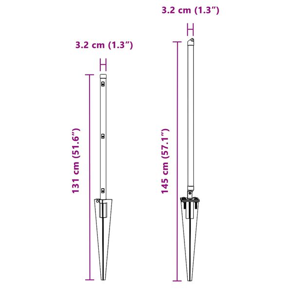vidaXL Kerítésoszlop Egyéb 52 pcs Szürke 3,2 x 3,2 x 100 cm Acél
