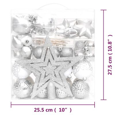 vidaXL 70 részes ezüst és fehér karácsonyi gömbszett
