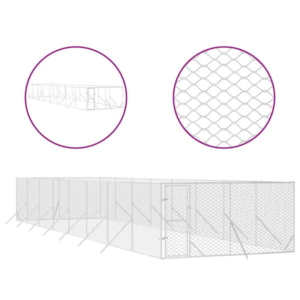 vidaXL ezüstszínű kültéri horganyzott acél kutyakennel 4 x 16 x 2 m