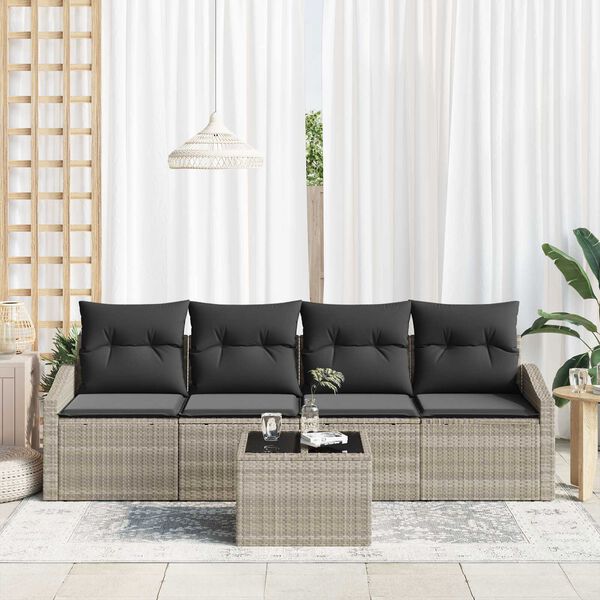 vidaXL Kanapé Szett párnával párnával 5 pcs Világosszürke polirattan