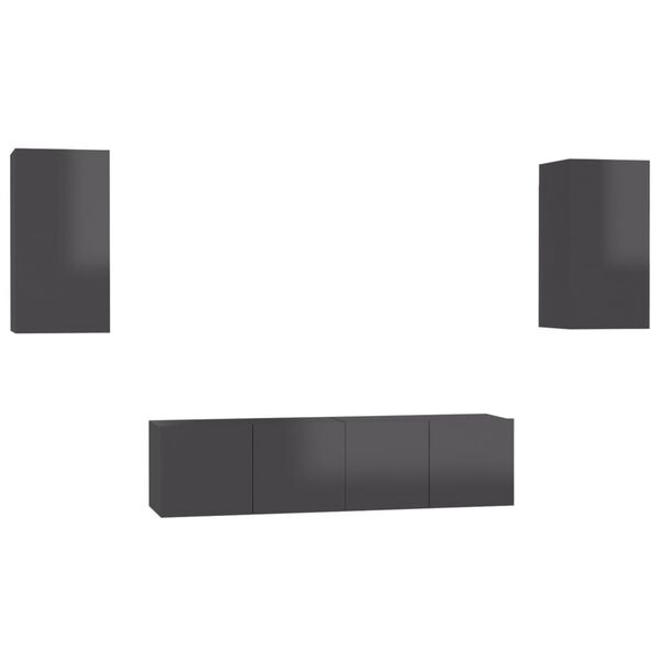 vidaXL 4 r&eacute;szes magasf&eacute;nyű sz&uuml;rke szerelt fa TV-szekr&eacute;nyszett