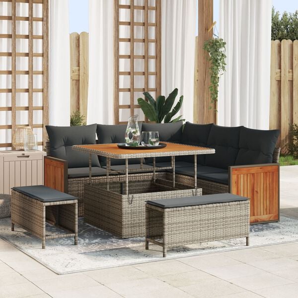 vidaXL Kerti Kanap&eacute; Szett 8 pcs Sz&uuml;rke Poli Rattan &eacute;s Porfestett Ac&eacute;l