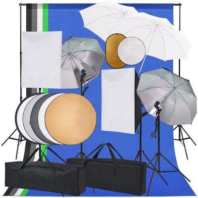 vidaXL fotóstúdiószett softbox lámpákkal, ernyőkkel, háttérrel és reflektorral