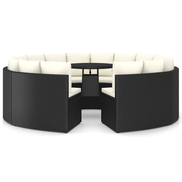 vidaXL 9 r&eacute;szes fekete polyrattan kerti kanap&eacute;szett p&aacute;rn&aacute;kkal