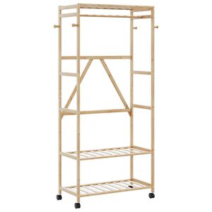 vidaXL bambusz ruha&aacute;llv&aacute;ny polcokkal &eacute;s kerekekkel 90x40x179,5 cm