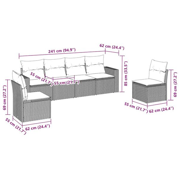 vidaXL 6 r&eacute;szes barna polyrattan kerti &uuml;lőgarnit&uacute;ra p&aacute;rn&aacute;val