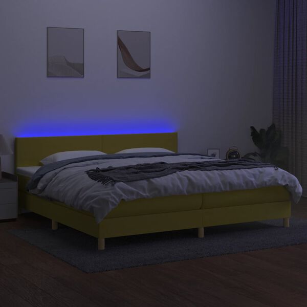 vidaXL z&ouml;ld sz&ouml;vet rug&oacute;s &eacute;s LED-es &aacute;gy matraccal 200 x 200 cm