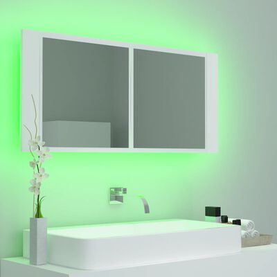vidaXL fehér akril LED-es fürdőszobaszekrény tükörrel 100 x 12 x 45 cm