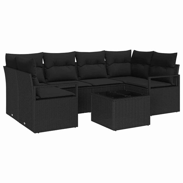 vidaXL Kanap&eacute; Szett 7 pcs Fekete polirattan