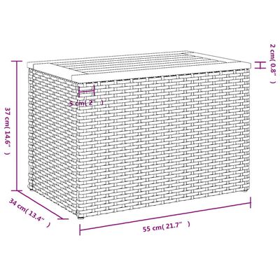 vidaXL 2 db szürke polyrattan és tömör fa kerti kisasztal 55x34x37 cm