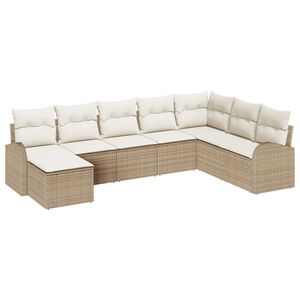 vidaXL Kanap&eacute; Szett p&aacute;rn&aacute;val t&aacute;rol&oacute;val 8 pcs Beige &eacute;s Feh&eacute;r polirattan