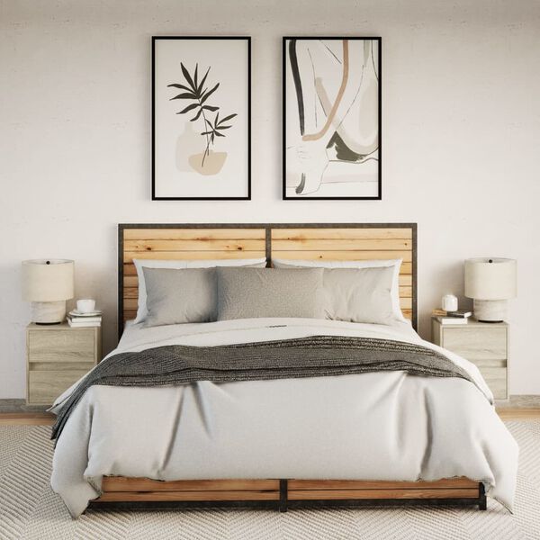 vidaXL 2 db sonoma t&ouml;lgy sz&iacute;nű fali &eacute;jjeliszekr&eacute;ny LED-vil&aacute;g&iacute;t&aacute;ssal