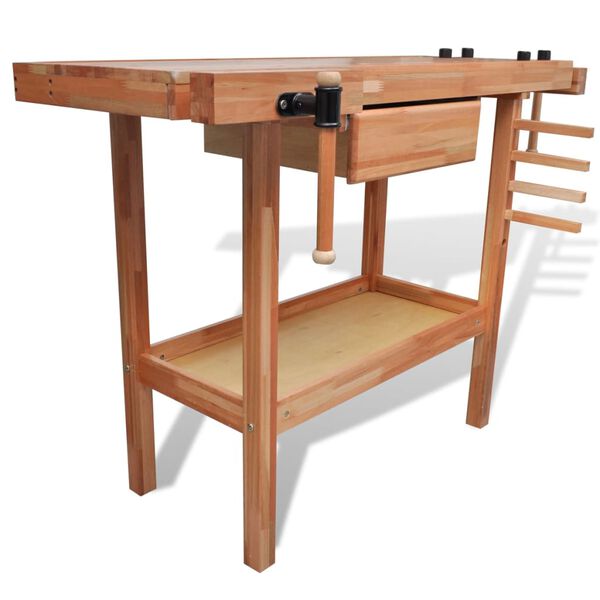 vidaXL fi&oacute;kos kem&eacute;nyfa asztalos munkapad k&eacute;t satuval