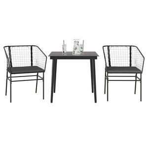 vidaXL 3 r&eacute;szes fekete polyrattan &uuml;veg kerti &eacute;tkezőgarnit&uacute;ra p&aacute;rn&aacute;kkal