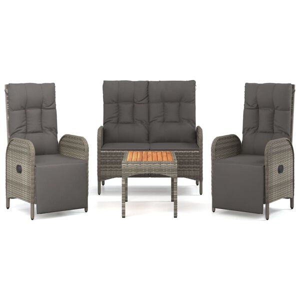 vidaXL 4 r&eacute;szes sz&uuml;rke polyrattan kerti &eacute;tkezőszett p&aacute;rn&aacute;val